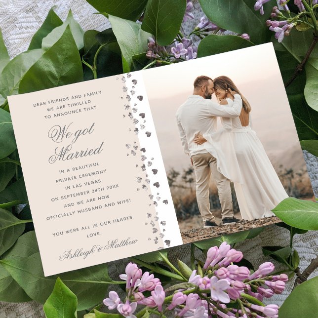 We Got Married Glitter Heart Photo Vanilla White Invitation (Creator Uploaded)