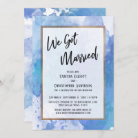 We Got Married Gold Border Abstract Blue Splashes
