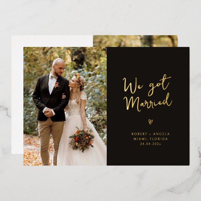 We got married gold foil wedding announcement (Front/Back)
