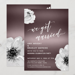 We Got Married Handwriting Flowers on Rose Gold Invitation