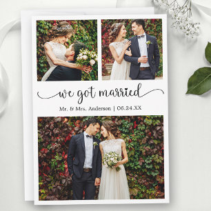 We Got Married Heart Calligraphy 3 Photos Wedding Announcement