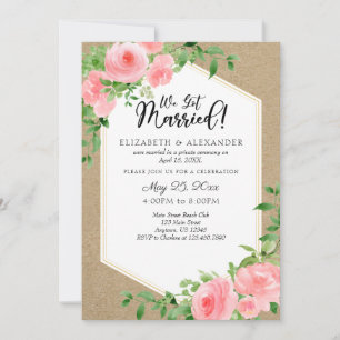 We Got Married Kraft Pink Floral Wedding Elopement Invitation