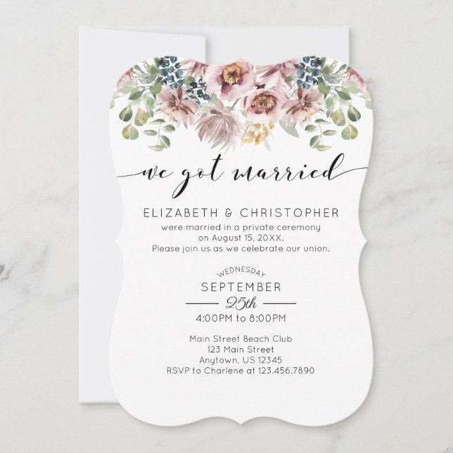 We Got Married Mauve Peonies Wedding Elopement Invitation (Front)