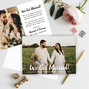 We Got Married Modern Script Custom Photo Wedding Announcement