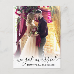 We Got Married Modern Script Overlay Photo Postcard