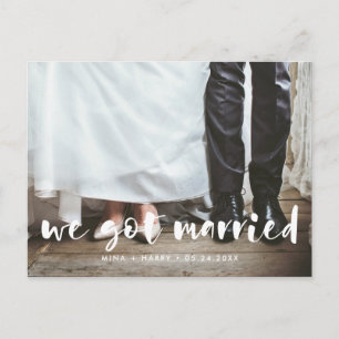 We got married modern script photo postcard