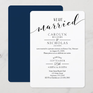 We Got Married Navy Blue White Wedding Party Invitation