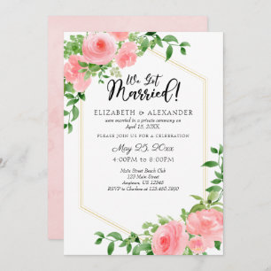 We Got Married Pink Floral Wedding Elopement Invitation