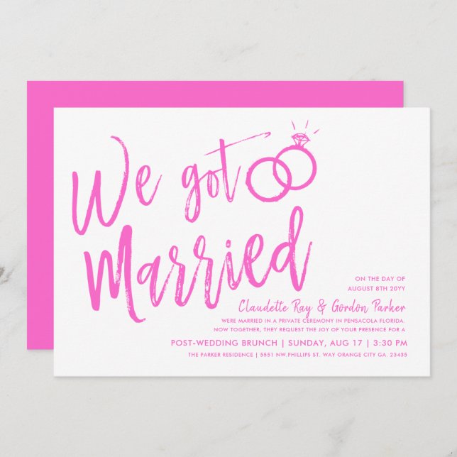 We Got Married | Post Wedding Brunch Pink Invitation (Front/Back)