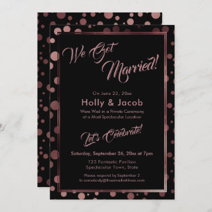 We Got Married! Rose Gold Confetti Bubbles & Black Invitation