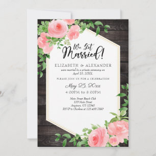 We Got Married Rustic Wood Pink Floral Wedding Invitation