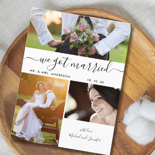 We Got Married Script 3 Photo Collage Wedding  Postcard
