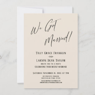 We Got Married! Simple Elegant Typography Cream Invitation