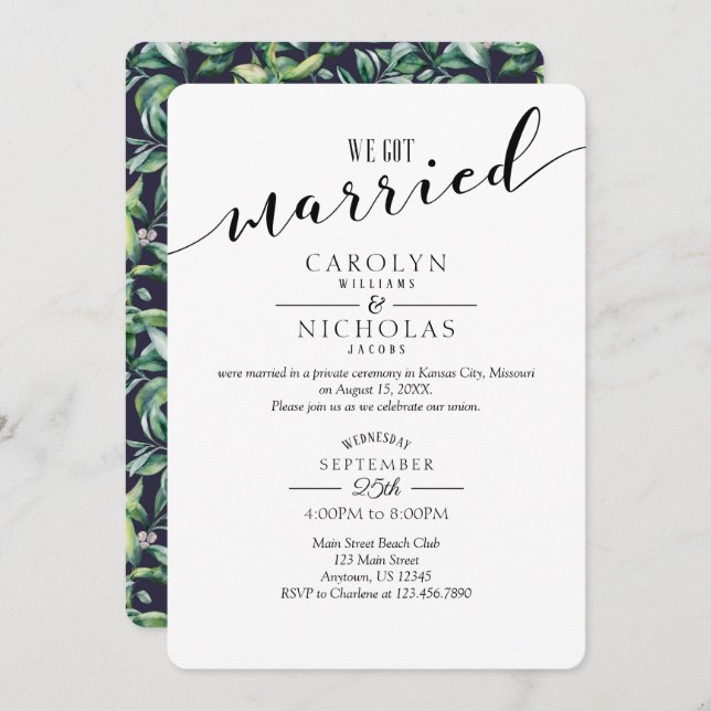 We Got Married Simple Greenery Wedding Party Invitation (Front/Back)