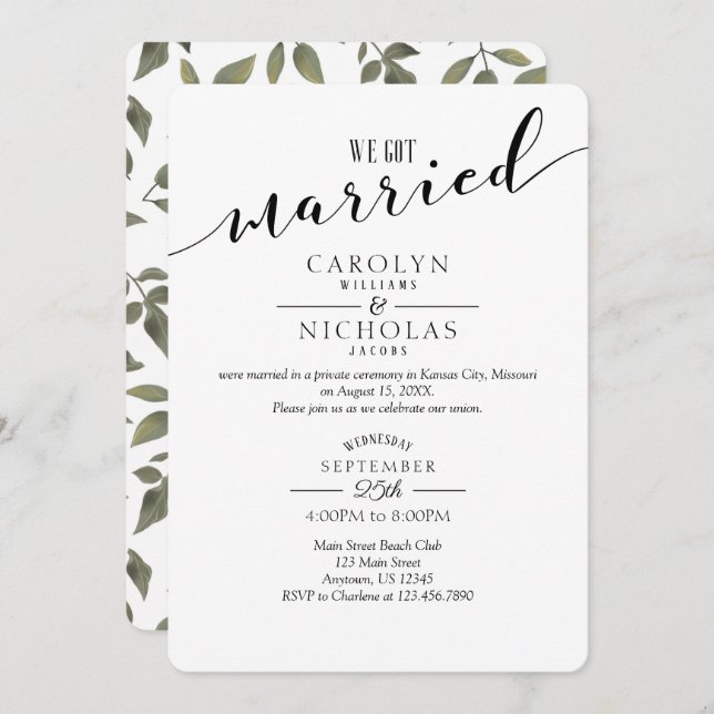 We Got Married Simple Greenery Wedding Party Invitation (Front/Back)