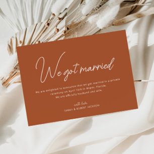 We got married terracotta wedding announcement