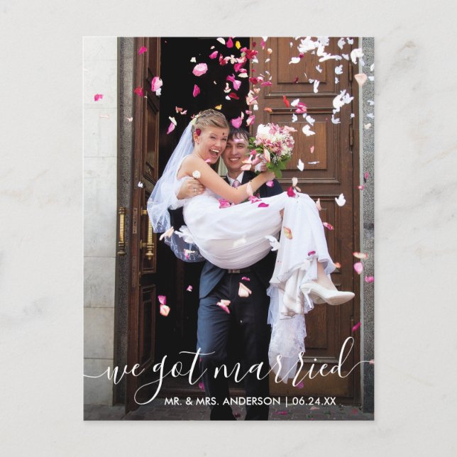 We Got Married Trendy Modern Script Photo Postcard (Front)