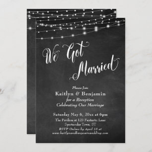 We Got Married Typography Chalkboard String Lights Invitation