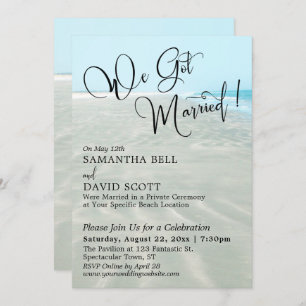 We Got Married Typography Rippled Sand Aqua Water Invitation