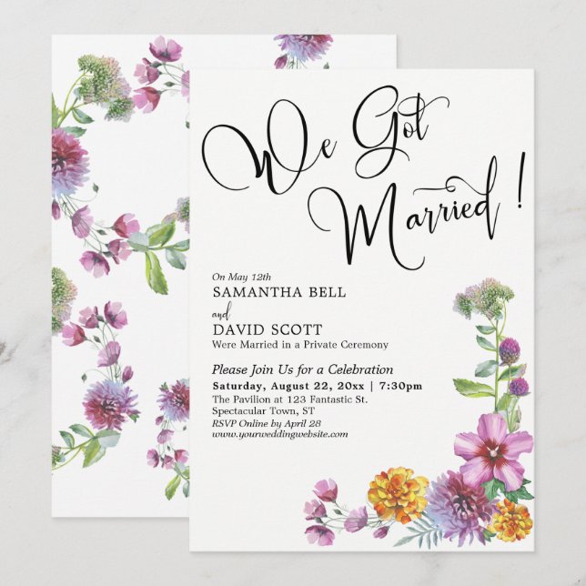 We Got Married Watercolor Wildflowers Reception Invitation (Front/Back)