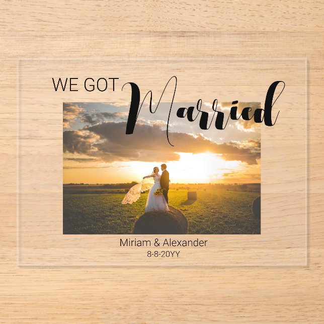 We got married Wedding announcement Acrylic Card (Front)