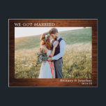 We Got Married Wood Minimalist Simple Postcard<br><div class="desc">Minimalist Simple We Got Married Wedding Photo Wedding Announcement Postcard - Rustic Wood</div>