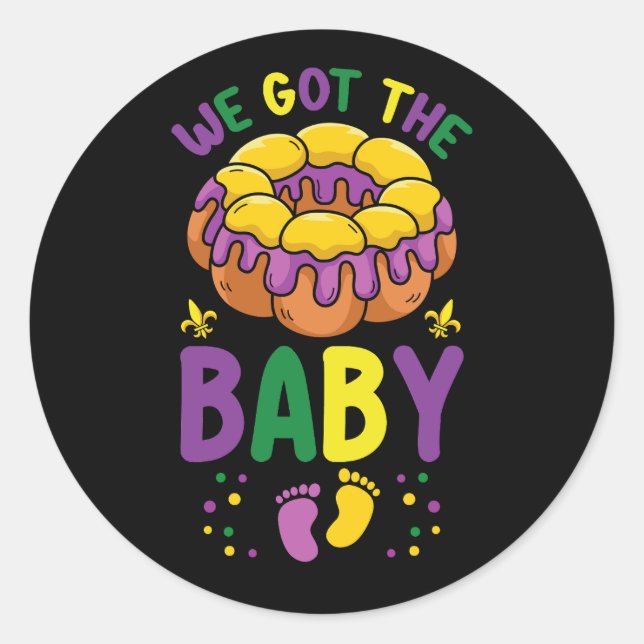 We Got The Baby Mardi Gras Pregnancy Announcement Classic Round Sticker (Front)