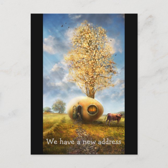 We have a new address | Funny Egg House Announcement Postcard (Front)