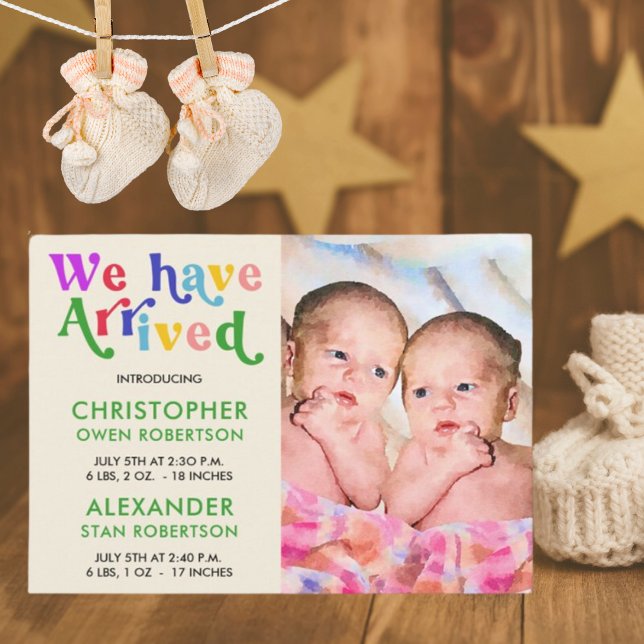 We Have Arrived Photo Twin Baby Birth  Announcement (Creator Uploaded)