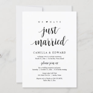 We Have Just Married, Wedding Elopement Party Invitation