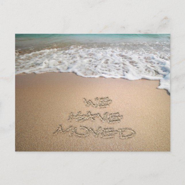 We have Moved Announcement Beach Sand Writing (Front)