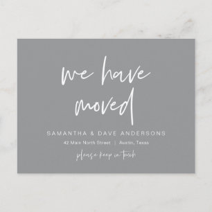 We have moved, Announcement, Modern Dark Grey Postcard