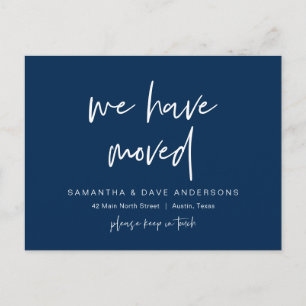 We have moved, Announcement, Modern Navy Blue Postcard