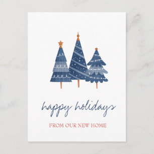 We Have Moved,Blue Christmas Tree Holiday  Announcement Postcard