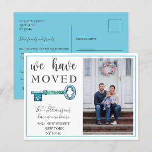 We Have Moved Blue Key Photo Moving Announcement Postcard