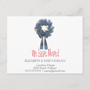 We Have Moved,Blue Wreath, New Address Announcement Postcard
