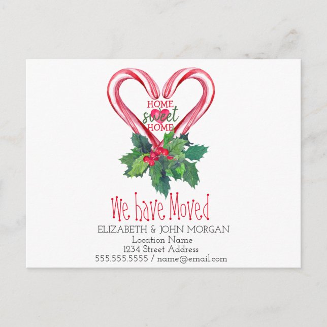 We Have Moved,Candy Canes,Home Sweet Home Announcement Postcard (Front)