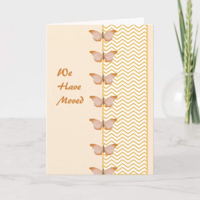 We Have Moved Card with Butterflies and Chevron. (Front)