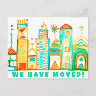 We Have Moved Change of Address Watercolor Town  Postcard