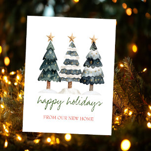 We Have Moved,Chic Christmas Trees Holiday Announcement Postcard