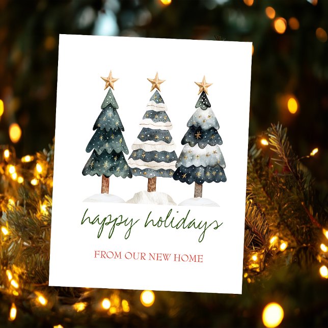 We Have Moved,Chic Christmas Trees Holiday Announcement Postcard (Creator Uploaded)