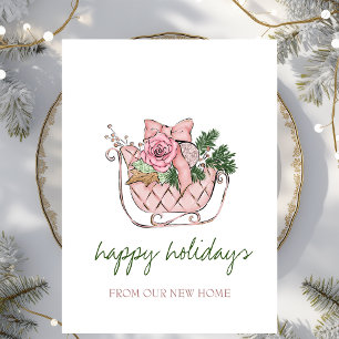 We Have Moved,Chic Pink Sleigh Announcement Postcard