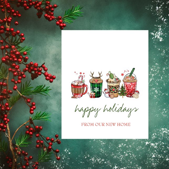 We Have Moved,Christmas Drinks Announcement Postcard (Creator Uploaded)