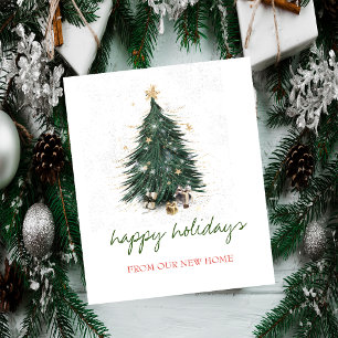 We Have Moved,Christmas Tree Gold Stars Holiday Announcement Postcard
