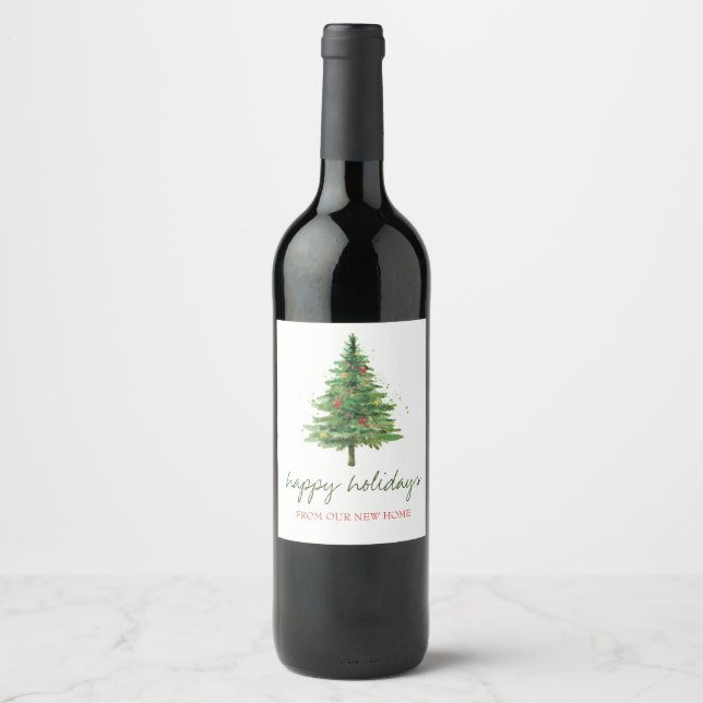 We Have Moved,Christmas Tree Holiday  Wine Label (Front)