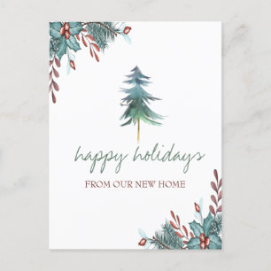 We Have Moved,Christmas Tree Holly Berry Holiday Announcement Postcard