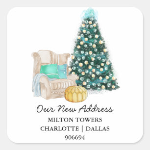 We Have Moved   Christmas Tree   New Address  Square Sticker