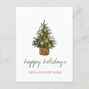 We Have Moved,Christmas Tree Orange Holiday Announcement Postcard