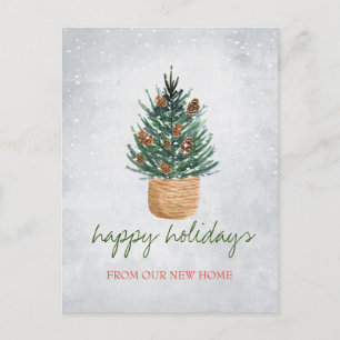 We Have Moved,Christmas Tree,Pine Cones, Snow Announcement Postcard