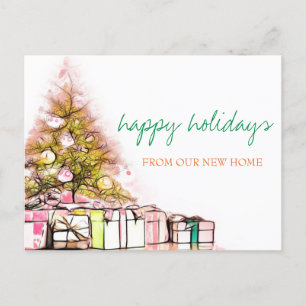 We Have Moved,Christmas Tree Presents Holiday Announcement Postcard
